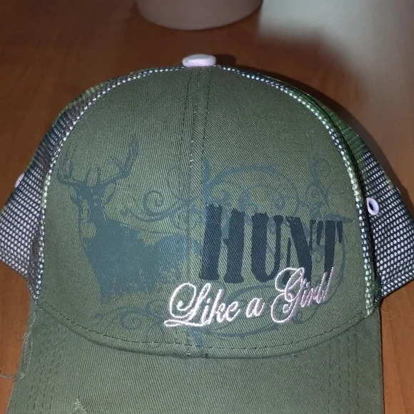 Buck Wear Hunt Like a Girl Embroidered Distressed Mesh Strap-on Hat Cap Buck Wear | Accessories | Buck Wear Hunt Like A Girl  main image 2